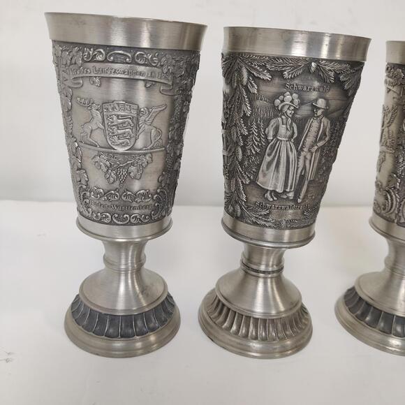 Vintage Zinn Becker Embossed Pewter Wine Goblets Collectible German Wine Cup - Picture 2 of 6